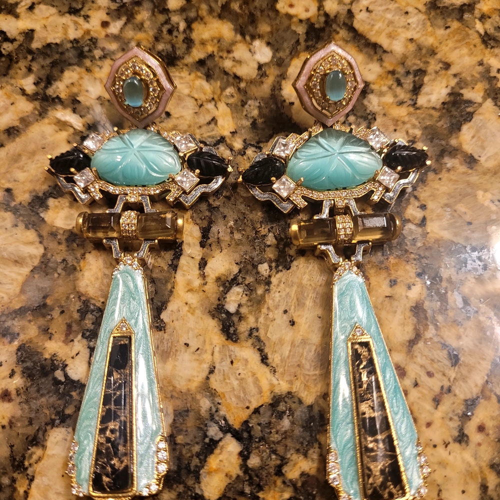Elegant Turquoise and Black Dangle Earrings
